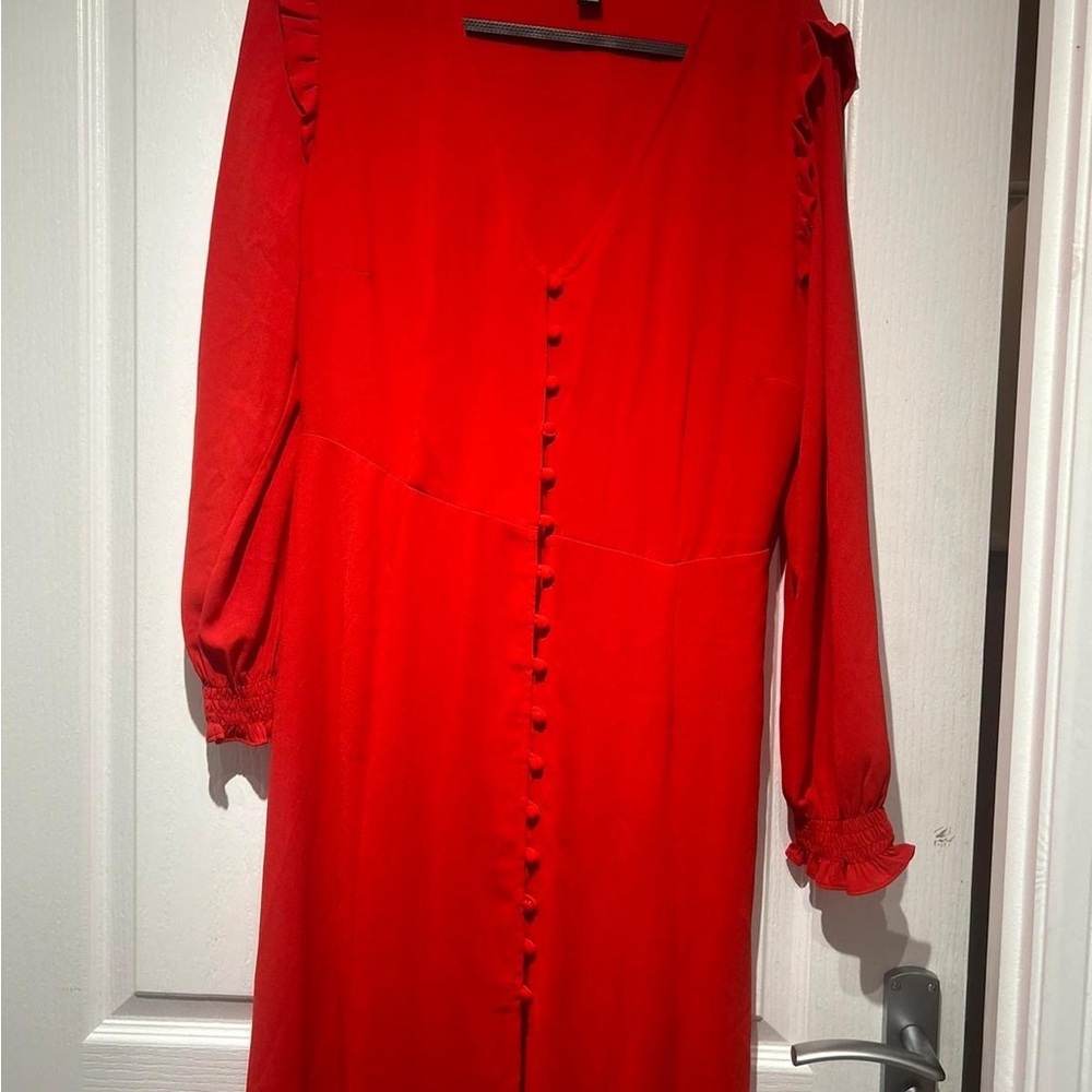 Elegant Red Button-Down Dress